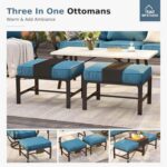 MFSTUDIO 5 Pieces Patio Conversation Sets,Outdoor Metal Furniture Sofas with 1 x 3-Seat Sofa, 2 x Swivel Chairs,2 x Ottoman,Wrought Iron Frame with Peacock Blue Cushion for Patio Courtyard Balcony - Image 7