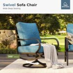 MFSTUDIO 5 Pieces Patio Conversation Sets,Outdoor Metal Furniture Sofas with 1 x 3-Seat Sofa, 2 x Swivel Chairs,2 x Ottoman,Wrought Iron Frame with Peacock Blue Cushion for Patio Courtyard Balcony - Image 9