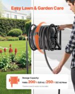 VEVOR Wall Mounted Garden Hose Reel, Holds 200 ft 5/8-inch Manual Water Hose Winder, Heavy-Duty Steel, Outdoor Reel with Brass Fitting & 5ft Leader Hose, Space Saving, for Yard Lawn Garage - Image 3
