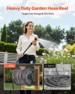 VEVOR Wall Mounted Garden Hose Reel, Holds 200 ft 5/8-inch Manual Water Hose Winder, Heavy-Duty Steel, Outdoor Reel with Brass Fitting & 5ft Leader Hose, Space Saving, for Yard Lawn Garage - Image 5