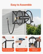 VEVOR Wall Mounted Garden Hose Reel, Holds 200 ft 5/8-inch Manual Water Hose Winder, Heavy-Duty Steel, Outdoor Reel with Brass Fitting & 5ft Leader Hose, Space Saving, for Yard Lawn Garage - Image 6
