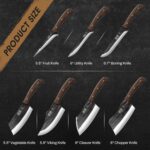 HOSHANHO Butcher Knife Set, Hand Forged Butcher Chef Knife Set with Roll Bag, Sharp Meat Cleaver Knife & Bone Chopper Knives & Fillet Knives for Home & Camping & BBQ Gift with Men - Image 3