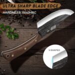 HOSHANHO Butcher Knife Set, Hand Forged Butcher Chef Knife Set with Roll Bag, Sharp Meat Cleaver Knife & Bone Chopper Knives & Fillet Knives for Home & Camping & BBQ Gift with Men - Image 5