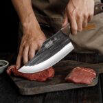 HOSHANHO Butcher Knife Set, Hand Forged Butcher Chef Knife Set with Roll Bag, Sharp Meat Cleaver Knife & Bone Chopper Knives & Fillet Knives for Home & Camping & BBQ Gift with Men - Image 7