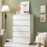 Standifurno White 5 Drawers Dresser, Curved Dresser with Storage Organizer, Modern Drawer of Handleless, Large Chest of Drawers for Living Room, Nursery, Entryway, 29.5’’W - Image 8