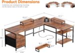 Furologee 66” L Shaped Desk with Power Outlet, Reversible Home Office Desk with File Drawer, 2 Monitor Stands, Storage Shelves, Corner Computer Table for Gaming, Writing, Rustic Brown - Image 4