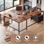 Furologee 66” L Shaped Desk with Power Outlet, Reversible Home Office Desk with File Drawer, 2 Monitor Stands, Storage Shelves, Corner Computer Table for Gaming, Writing, Rustic Brown - Image 5