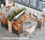 Furologee 66” L Shaped Desk with Power Outlet, Reversible Home Office Desk with File Drawer, 2 Monitor Stands, Storage Shelves, Corner Computer Table for Gaming, Writing, Rustic Brown - Image 8