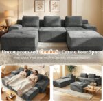 122" U Shaped Oversized Boneless Couch, Comfort Cloud Sectional Couches for Living Room, Modular Sofa High Back & Extra Deep Seat, No Assembly, Soft Chenille (Dark Grey, 122 inch-U shaped（3+2）) - Image 4