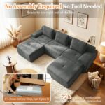 122" U Shaped Oversized Boneless Couch, Comfort Cloud Sectional Couches for Living Room, Modular Sofa High Back & Extra Deep Seat, No Assembly, Soft Chenille (Dark Grey, 122 inch-U shaped（3+2）) - Image 6