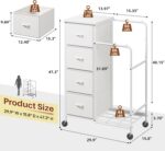 Romorgniz 3-in-1 Dresser with Hanging Rack, 4 Fabric Drawers with Double Clothes Rack & Wheels, Tall Closet Organizer Dresser for Bedroom, Entryway, White, 15.8" D x 29.9" W x 47.3" H - Image 3