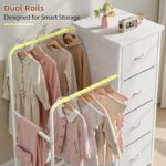 Romorgniz 3-in-1 Dresser with Hanging Rack, 4 Fabric Drawers with Double Clothes Rack & Wheels, Tall Closet Organizer Dresser for Bedroom, Entryway, White, 15.8" D x 29.9" W x 47.3" H - Image 4
