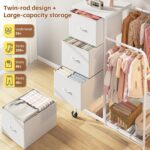 Romorgniz 3-in-1 Dresser with Hanging Rack, 4 Fabric Drawers with Double Clothes Rack & Wheels, Tall Closet Organizer Dresser for Bedroom, Entryway, White, 15.8" D x 29.9" W x 47.3" H - Image 5