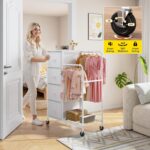 Romorgniz 3-in-1 Dresser with Hanging Rack, 4 Fabric Drawers with Double Clothes Rack & Wheels, Tall Closet Organizer Dresser for Bedroom, Entryway, White, 15.8" D x 29.9" W x 47.3" H - Image 6