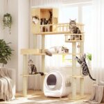 Corner Cat Tree for Automatic Litter Box, 61'' Tall Wood Cat Tower for Self Cleaning Litter Box, Cats Tree for Indoor Cats Large Adult, 6-Level Solid Wood Cat Furnitue w/12Pcs Scratching Post - Image 10