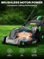 TIECTOWN 40V 16-Inch Brushless Cordless Lawn Mower with 4.0Ah Battery & Charger, 2-in-1 Electric Push Mower, 5-Position Height Adjustment, Lightweight, Compact Storage, for Small Yards - Green - Image 3