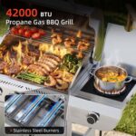 COWSAR 4-Burner Gas Grill, 42000 BTU BBQ Grill, Stainless Steel Barbecue Grill with Side Burner, Enameled Cast Iron Grill, Pull-Out Oil Tray, Suitable For Outdoor, Backyard Barbecues - Image 3