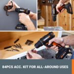 Worx 20V Cordless Drill Driver, 84pc Accessory Kit, Variable 2-Speed, 265 In-Lbs Torque, 20+1 Clutch, Lightweight, Compact, 3/8-Inch Keyless Chuck - Battery & Charger Included - Image 4