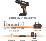 Worx 20V Cordless Drill Driver, 84pc Accessory Kit, Variable 2-Speed, 265 In-Lbs Torque, 20+1 Clutch, Lightweight, Compact, 3/8-Inch Keyless Chuck - Battery & Charger Included - Image 8
