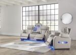 Signature Design by Ashley Boyington Contemporary Leather Match Power Reclining Sofa with USB Charging Ports, LED Lights and Adjustable Headrest, Light Gray - Image 3