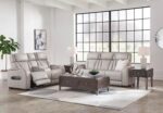Signature Design by Ashley Boyington Contemporary Leather Match Power Reclining Sofa with USB Charging Ports, LED Lights and Adjustable Headrest, Light Gray - Image 15