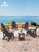LUE BONA HDPE Adirondack Chairs Set of 4 - Weather Resistant Seating with Cup Holder for Patio, Fire Pit, Deck & Resort Garden, Black - Image 7
