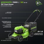 Greenworks 48V (24V x 2) 20" Brushless Cordless (Push) Lawn Mower (LED Headlight), (2) 4.0Ah Batteries and Dual Port Rapid Charger Included (200+ Compatible Tools) - Image 3