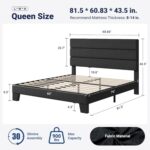 Allewie Queen Size Platform Bed Frame with Fabric Upholstered Headboard and Wooden Slats Support, Fully Upholstered Mattress Foundation/No Box Spring Needed/Easy Assembly, Dark Grey - Image 3