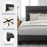 Allewie Queen Size Platform Bed Frame with Fabric Upholstered Headboard and Wooden Slats Support, Fully Upholstered Mattress Foundation/No Box Spring Needed/Easy Assembly, Dark Grey - Image 7