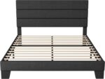Allewie Queen Size Platform Bed Frame with Fabric Upholstered Headboard and Wooden Slats Support, Fully Upholstered Mattress Foundation/No Box Spring Needed/Easy Assembly, Dark Grey - Image 9