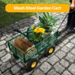 VIVOHOME Heavy Duty 880 Lbs Capacity Mesh Steel Garden Cart Folding Utility Wagon with Removable Sides and 4.10/3.50-4" Wheels 10 Inch Tire(Green) - Image 3