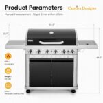Captiva Designs 6-Burner Propane Gas BBQ Grill with Side Burner & Porcelain-Enameled Cast Iron Grate and Plate for Outdoor Barbucue Events, 52,000 BTU Output,740 SQ.IN. Cooking Area，Heavy Duty - Image 7
