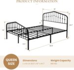 SHA CERLIN Queen Size Metal Platform Bed Frame with Victorian Style Wrought Iron-Art Headboard/Footboard, No Box Spring Required, Black - Image 3