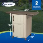 Suncast Outdoor Grilling Prep Station Table with Storage, Taupe/Brown - Image 4