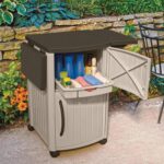 Suncast Outdoor Grilling Prep Station Table with Storage, Taupe/Brown - Image 5