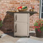 Suncast Outdoor Grilling Prep Station Table with Storage, Taupe/Brown - Image 6