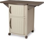 Suncast Outdoor Grilling Prep Station Table with Storage, Taupe/Brown - Image 8