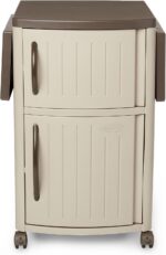 Suncast Outdoor Grilling Prep Station Table with Storage, Taupe/Brown - Image 10