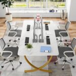 Tribesigns Executive Desk, 63” W x 31.5” D Large Office Desk, Modern Computer Desk Conference Table Meeting Room Table, Business Furniture for Home Office, White and Gold - Image 7