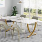 Tribesigns Executive Desk, 63” W x 31.5” D Large Office Desk, Modern Computer Desk Conference Table Meeting Room Table, Business Furniture for Home Office, White and Gold - Image 8