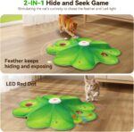 FEELNEEDY Rechargeable Cat Toys, 2 in 1 Hide and Seek Game Interactive Cat Toy, Movable LED Red Dot, Moving Concealed Feathers, Durable Exercise Toys for Indoor Cats, Bored Adult Cats Wand Toy - Image 3