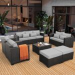 Rattaner Patio Furniture Sets 7 Pieces Outdoor Furniture Sectional Patio Couches Set with Storage Table Light Grey Cushions - Image 4
