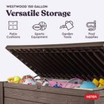 Keter 150 Gallon Resin Large Deck Box Organization and Storage Box for Patio, Outdoor Cushions, Garden Tools, Brown - Image 6