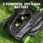 STEELITE 40V(2x20V) 17" Electric Lawn Mower, 6-Height Adjustment, 2-in-1 Bagging & Mulching, Lawn Mower for Small & Medium Yards, Includes 2X 4.0Ah Batteries & Charger,Green - Image 7