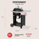 Weber Performer™ 22‑Inch Charcoal Grill for Outdoor Cooking – Black, Porcelain-Enameled Finish, Temperature Control Dampers & Prep Table, Kettle - Image 5