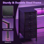 Korfile 47 Inch Gaming Desk with Power Outlets and LED Lights, Reversible Computer Desk with 5 Fabric Storage Drawers, Home Office Desk with Monitor Stand for Working Writing Study, Black - Image 6
