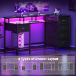 Korfile 47 Inch Gaming Desk with Power Outlets and LED Lights, Reversible Computer Desk with 5 Fabric Storage Drawers, Home Office Desk with Monitor Stand for Working Writing Study, Black - Image 9
