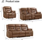 EBELLO Faux Leather Recliner Sofa Furniture Set for Living Room, Recliner Chair, Manual Loveseat, 3 Seat Recliniing Sofa Couch Set for Meeting Room, Brown - Image 3