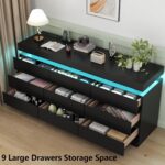 Gyfimoie 9 Drawer Dresser with Power Outlet, Dresser with LED Light, Modern Chest of Drawers for Closet, Double Wide Drawer Organizer Cabinet for Bedroom, Living Room (Black, 9 Drawers) - Image 6