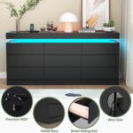 Gyfimoie 9 Drawer Dresser with Power Outlet, Dresser with LED Light, Modern Chest of Drawers for Closet, Double Wide Drawer Organizer Cabinet for Bedroom, Living Room (Black, 9 Drawers) - Image 7